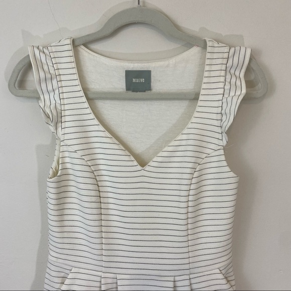 Anthropologie  Maeve Sunland Striped V Neck Flutter Ruffle Sleeve Knit Dress 4 - Picture 3 of 8